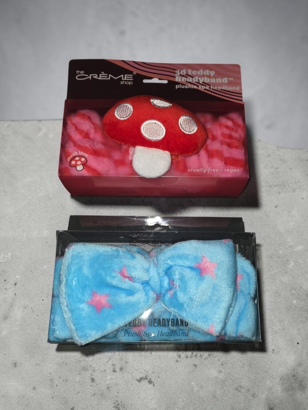 The Crème Shop Plush Spa Headband - Light Blue with Pink Stars